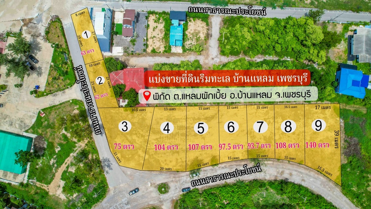 กราฟิกมุมบนแสดงขนาดที่ดินแต่ละแปลง